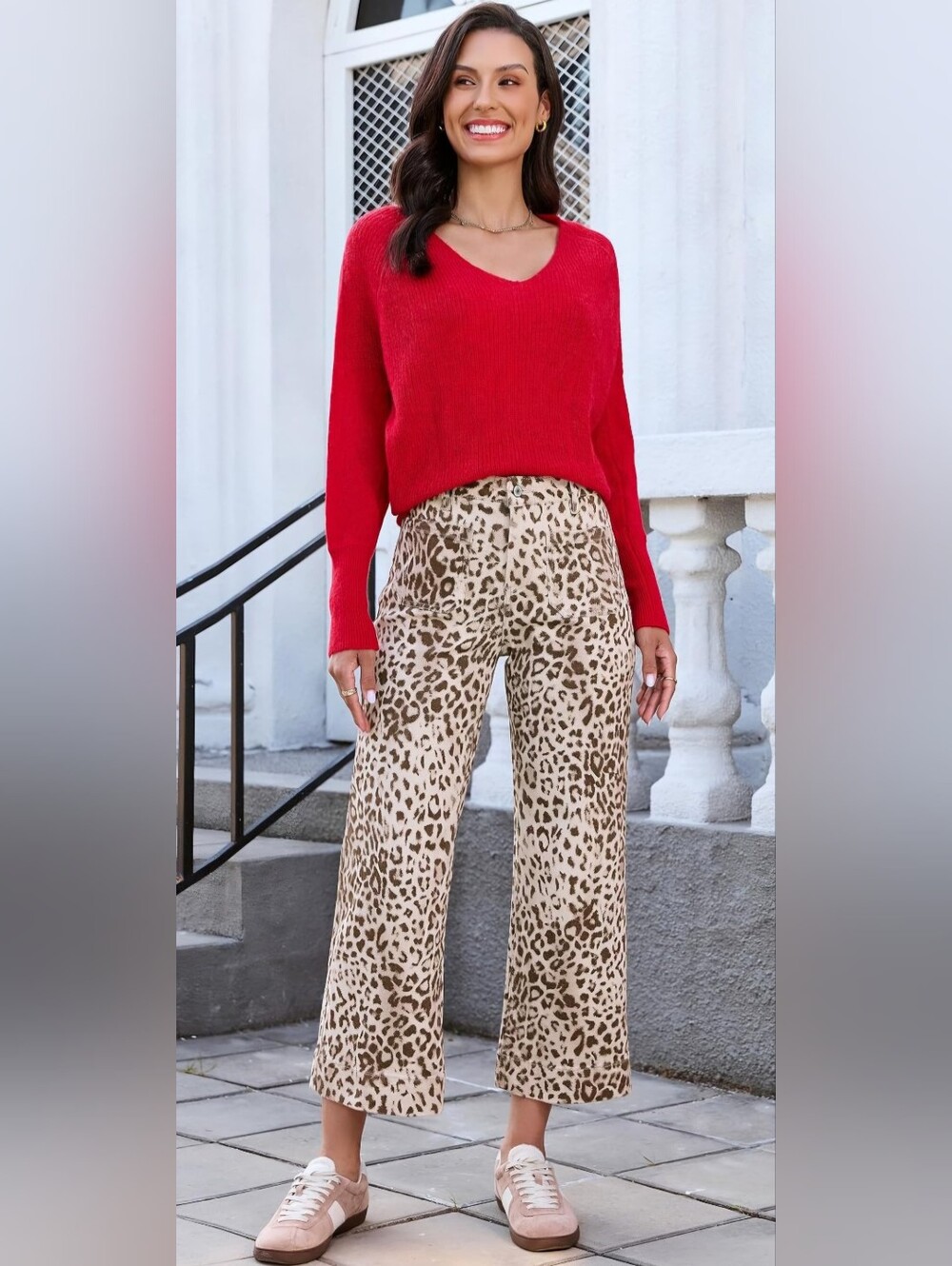 Luvamia Leopard Print High Rise Wide-Leg Crop Patch Pocket Pants Size 2XL NWT